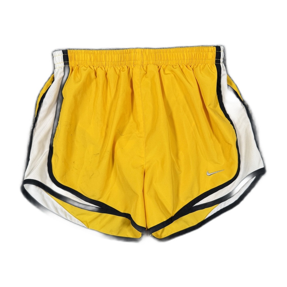 Nike Dri-FIT Tempo Running Shorts Womens Small Yellow Black White Trim Athletic